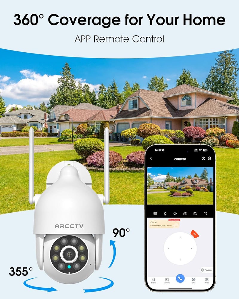 ARCCTV 2K Security Cameras Outdoor, 360°Pan-Tilt View 2.4G/5G WiFi Security Camera with Motion Tracking, Spotlight & Siren, 2-Way Audio, Full Color Night Vision, Waterproof (2 Pack) - Image 2